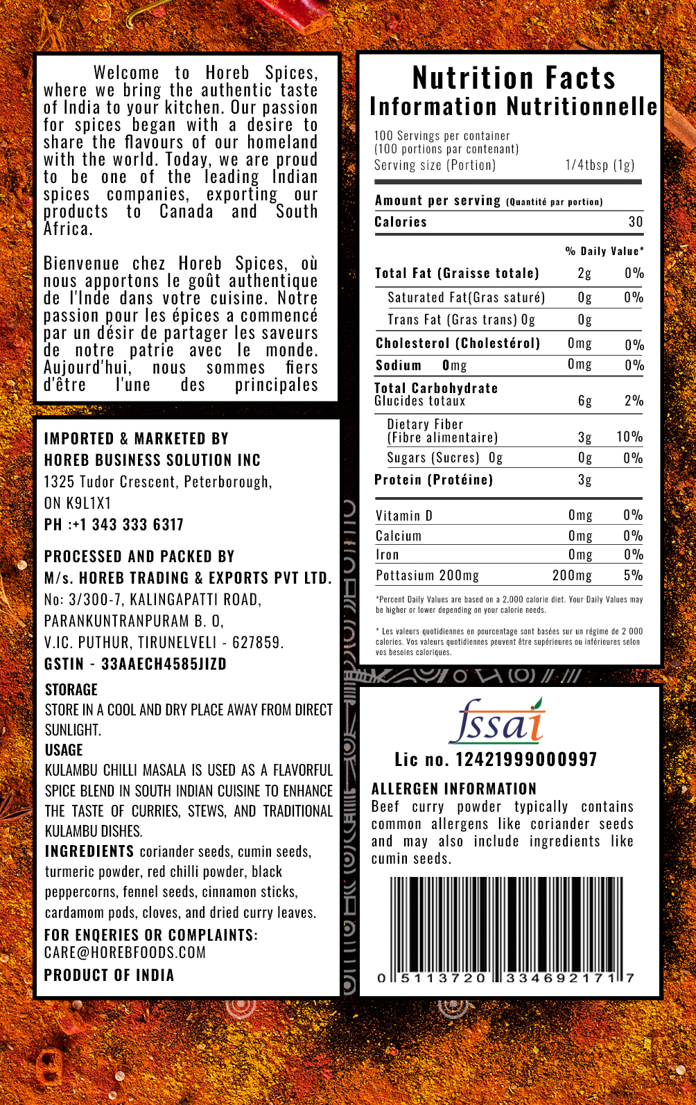Beef Curry Powder Hot - Back